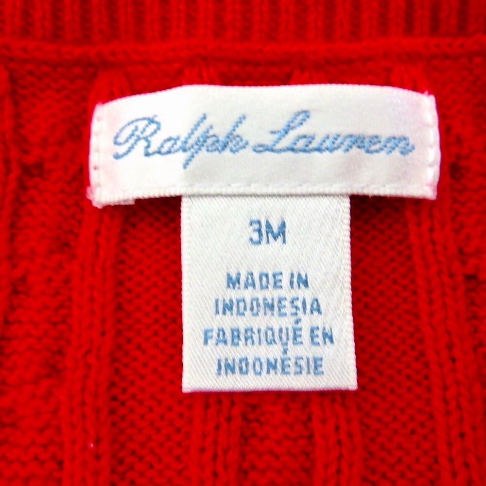 Ralph Lauren Baby Cable Knit Cardigan Button Front Knit Sweater Red 3mos Holiday - Picture 7 of 8
